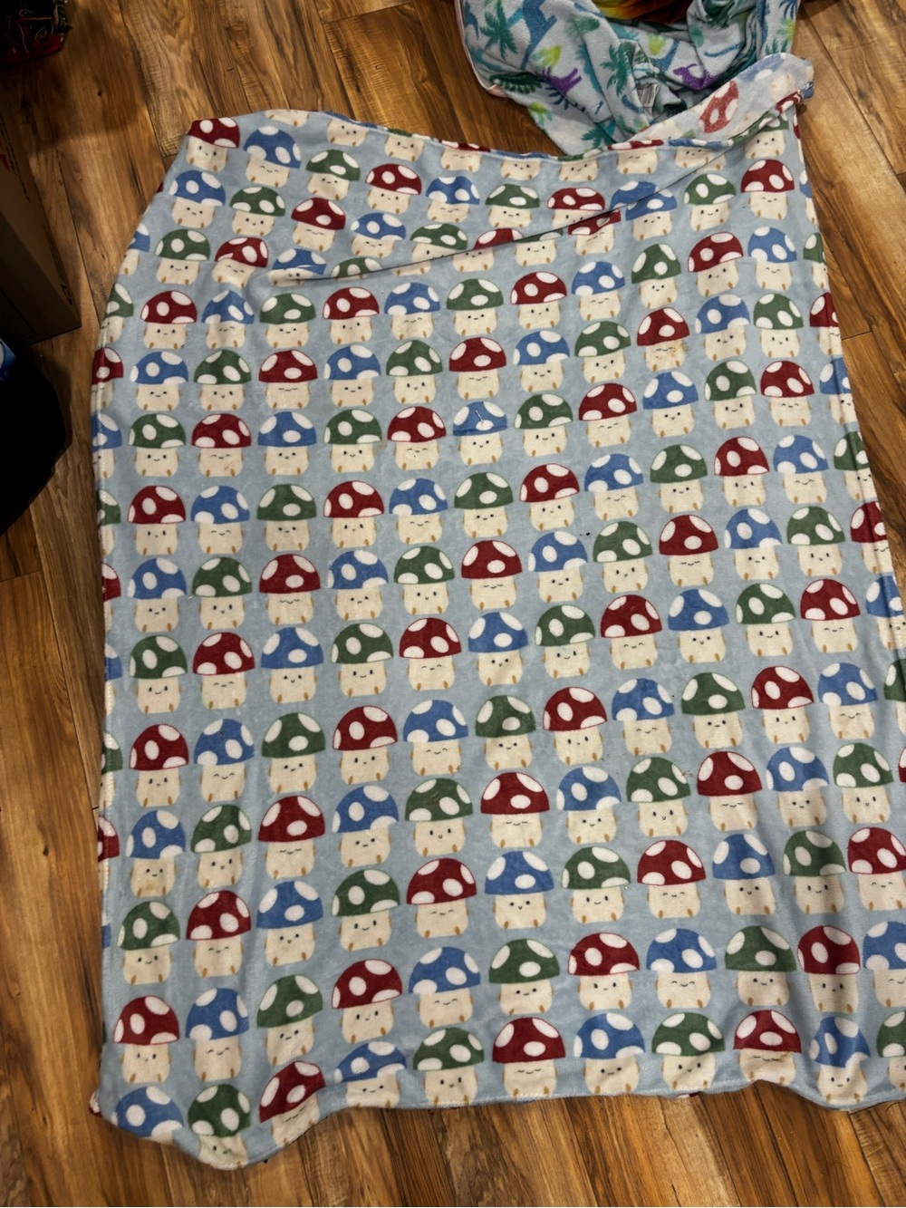 Cozy Sky Blue Mushroom Print Fleece Blanket Cottagecore Fairycore Comfy Earthy